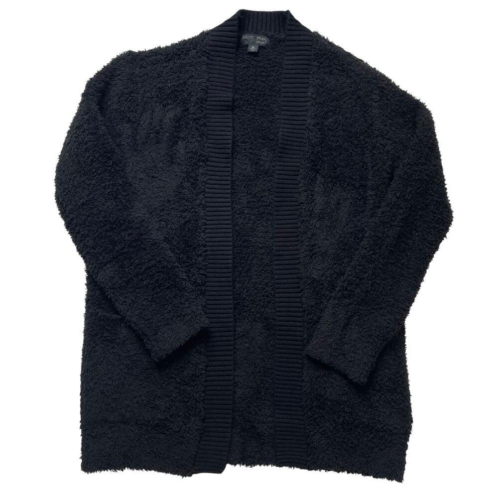 Barefoot Dreams Cozychic Black Ribbed Knit Trim Cardigan Sweater Sz XS Women's